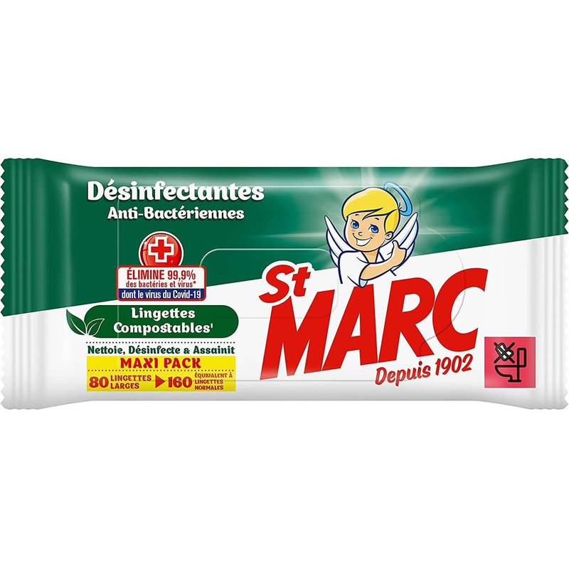 ST MARC Lingettes Biodégradables Larges Désinfectantes x80