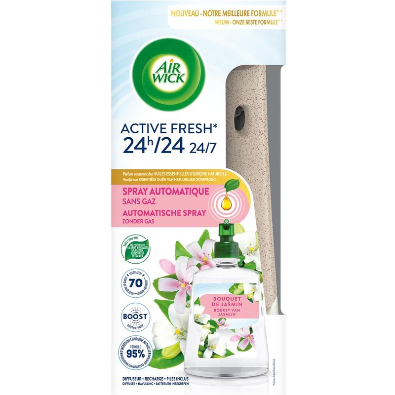 AIR WICK Desodorisant Maison Diffuseur Freshmatic + 1 Recharge Parfum Bouquet de Jasmin : Nouvelle formule Spray Automatique sans gaz
