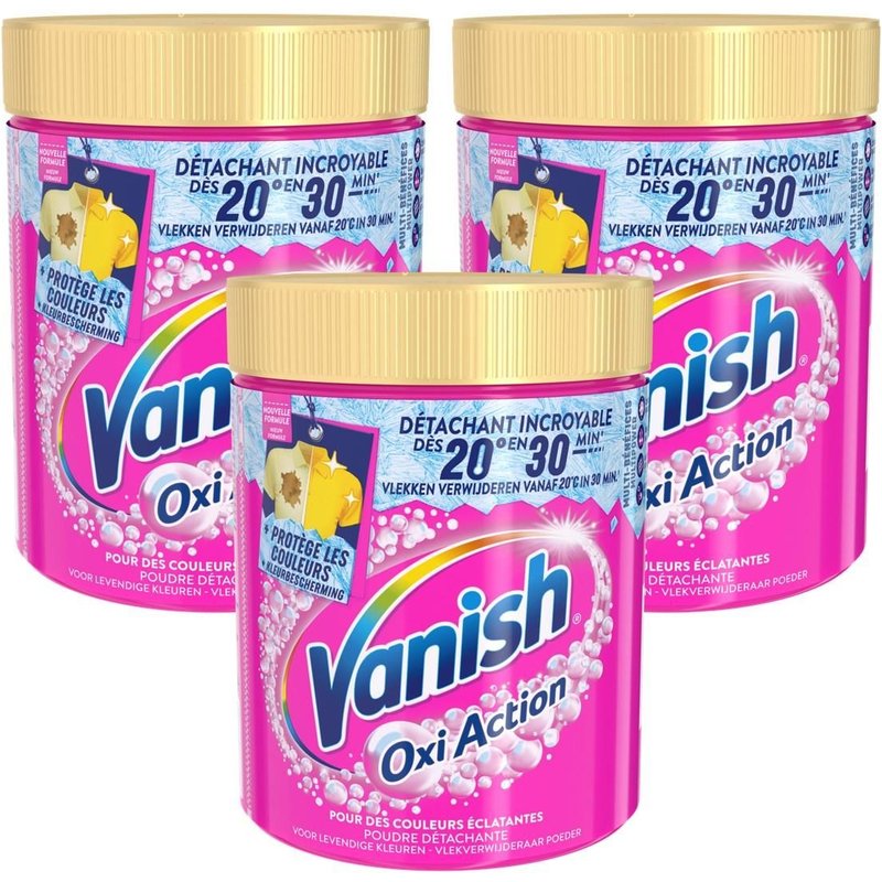 VANISH Lot de 3 Détachants Oxi Action Poudre efficace dès 20° Pot de 940g