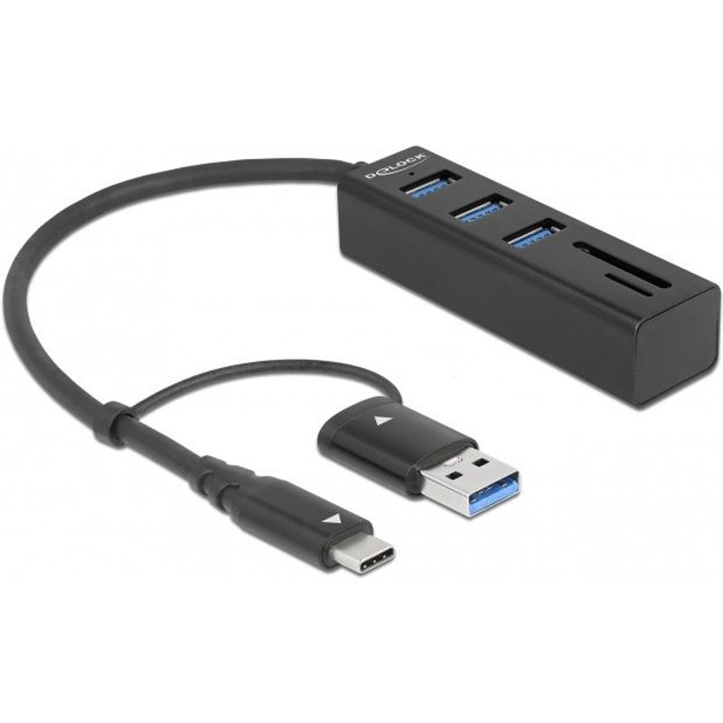 DeLOCK Hub à 3 ports USB 3.2 Gen + lecteur de carte SD et Micro SD avec connecteur USB Type-C ou USB Type-A