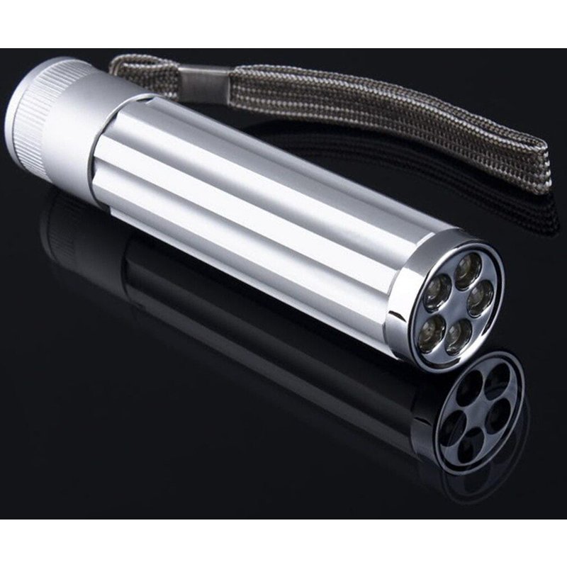 Lampe de poche Ultra lumineuse Ă 5 LED, torche de voyage, Camping, accessoires, argent