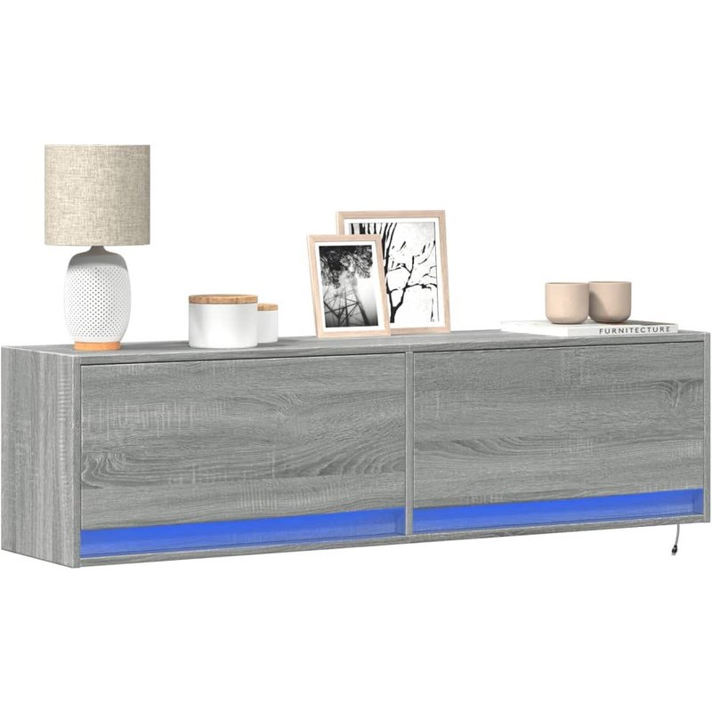Vidaxl Meuble Tv Mural Avec Lumières Led Sonoma Gris 140x31x38 Cm
