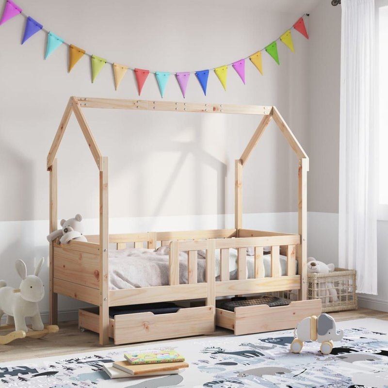 Vidaxl Cadre De Lit Pour Enfant Et Tiroirs 80x160cm Bois De Pin Massif
