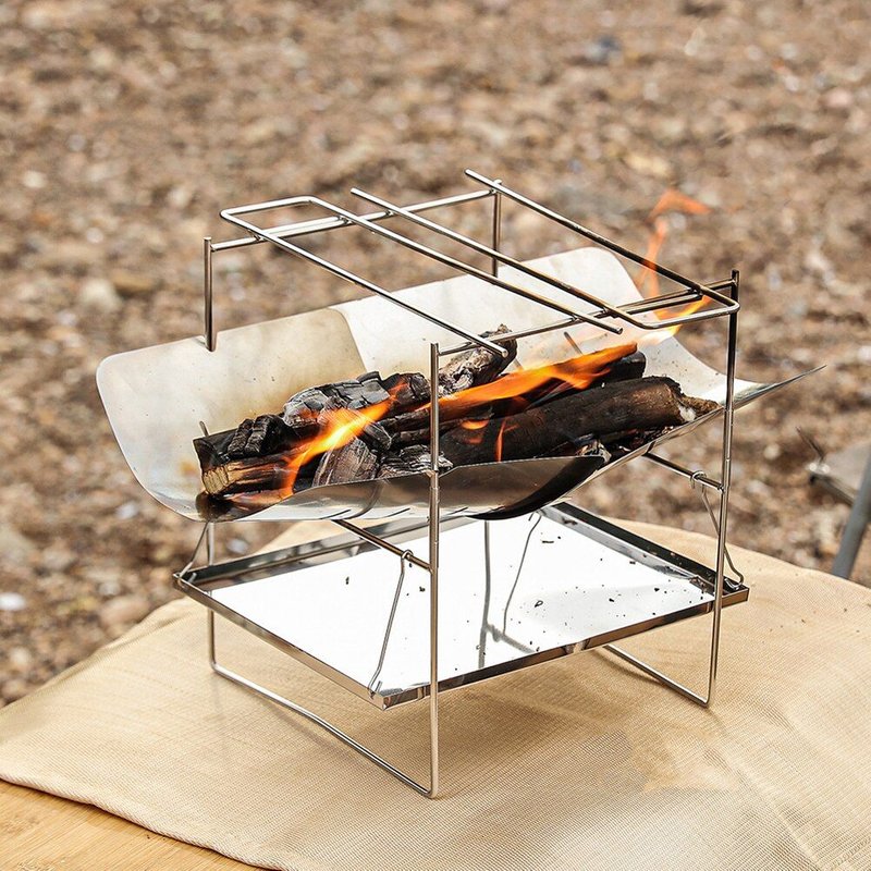Gril De Camping Portable En Plein Air Pour BrĂ»ler Le Feu, Gril De Barbecue Pliant En Acier Inoxydable DĂ©tachable Ultra-LĂ©ger PoĂȘle Ă Feu