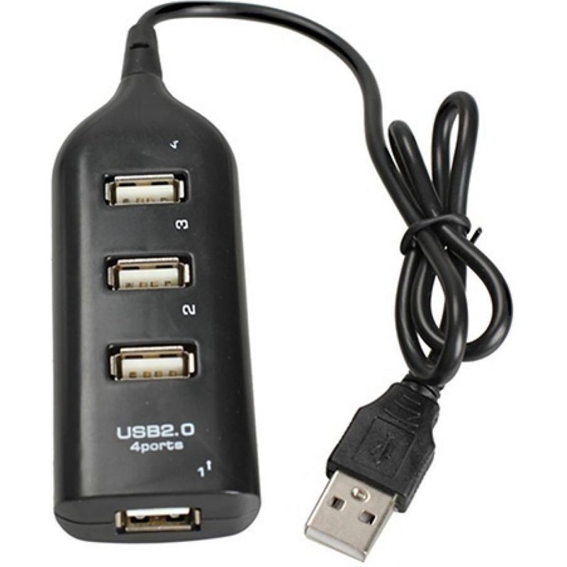 Adaptateur Mini Hub USB 2.0 à 4 ports pour ordinateur portable, haute vitesse, noir