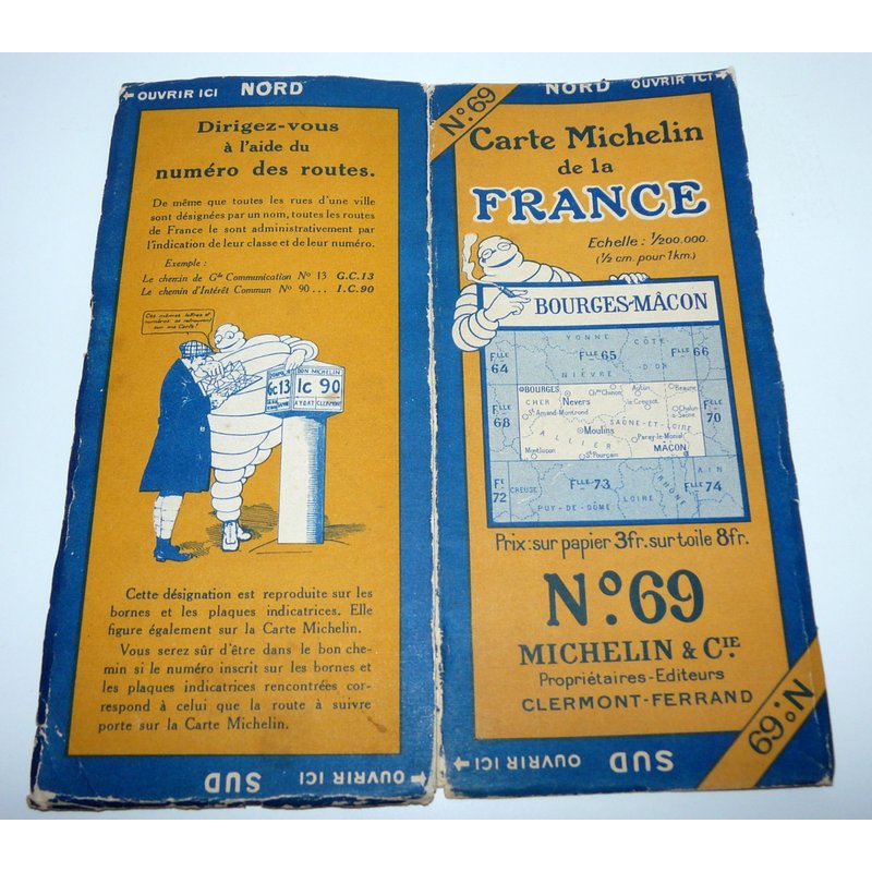 Carte Michelin N°69 Bourges-Mâcon Année 1925