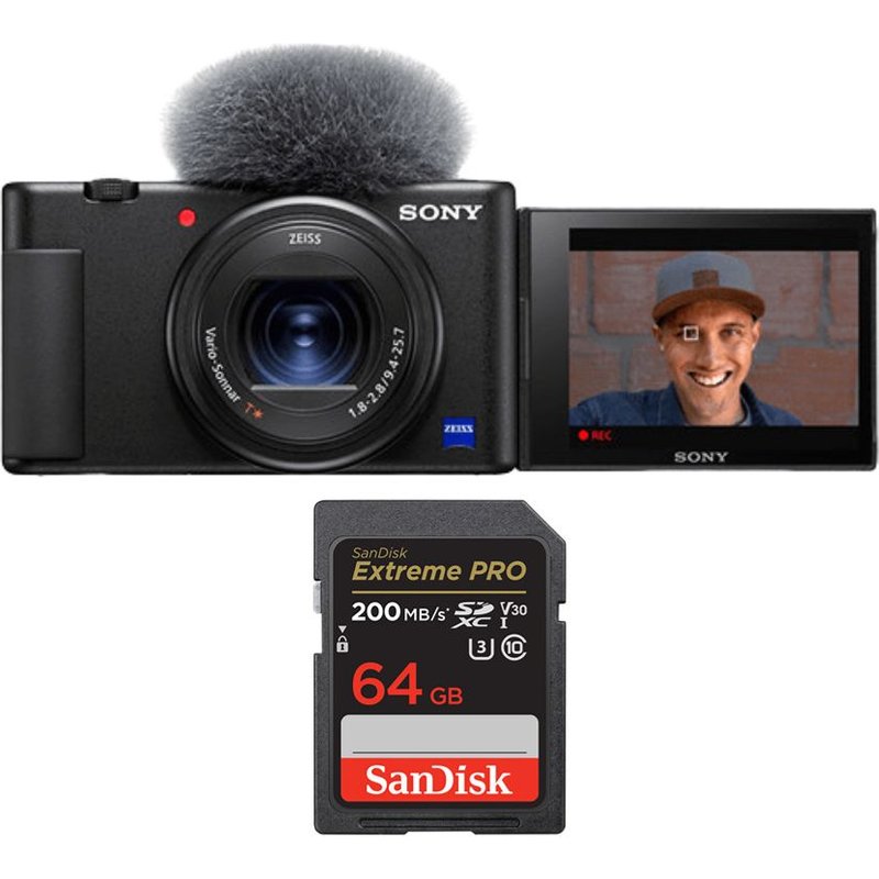 Sony ZV-1 Caméra Noir+SanDisk 64 Go Extreme Pro SDXC UHS-I U3 V30 4K 200 Mo/s