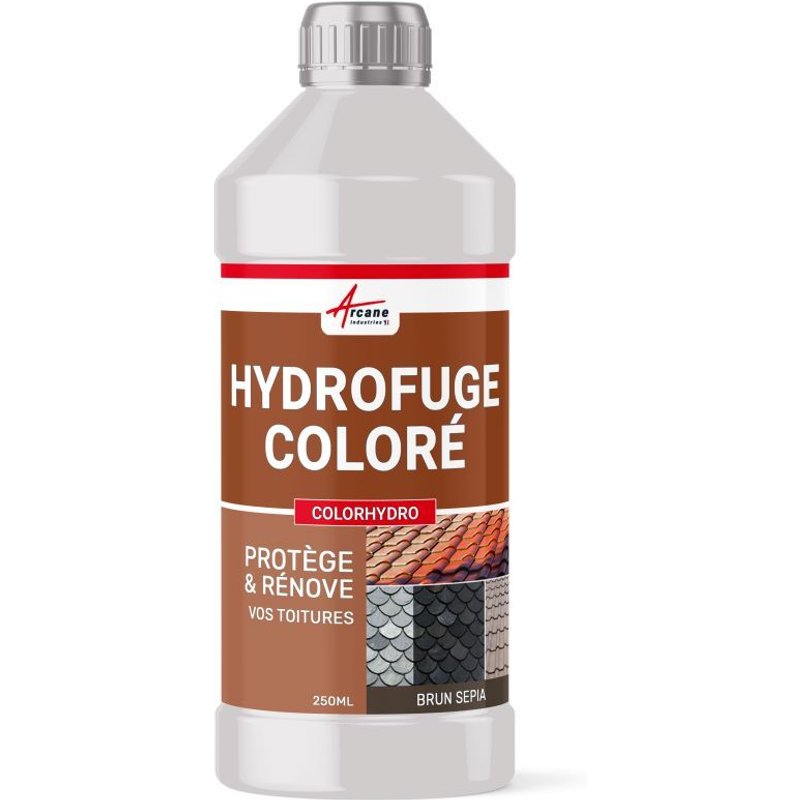 Hydrofuge coloré imperméabilisant toiture tuiles terre cuite béton ciment fibrociment ardoise hydrofuge teinté Brun Sepia - RAL 8014 250 ml - Testeur