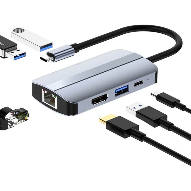 Répartiteur de charge 6 en 1, extension USB 3.0 PD Hub USB type-c 4K HDMI Station d'accueil Gigabit Ethernet pour ordinateur portable