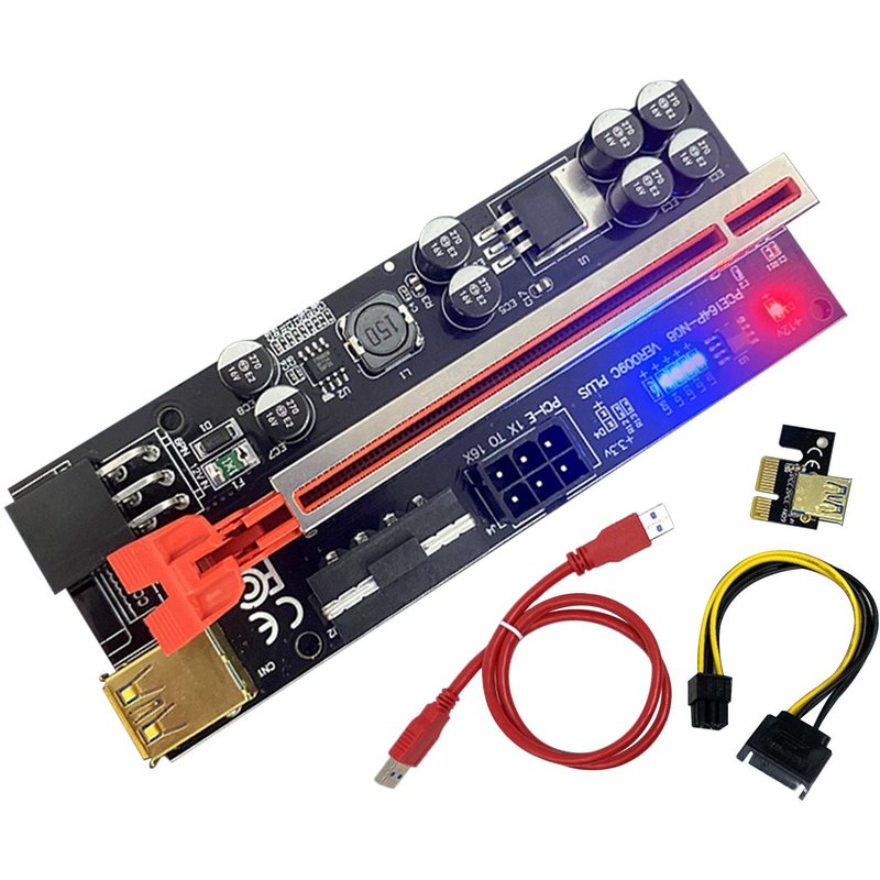 adaptateur de carte SATA avec lumière LED, 8 condensateurs solides, PCIE 1X à 16X, prolongateur de carte USB 3.0