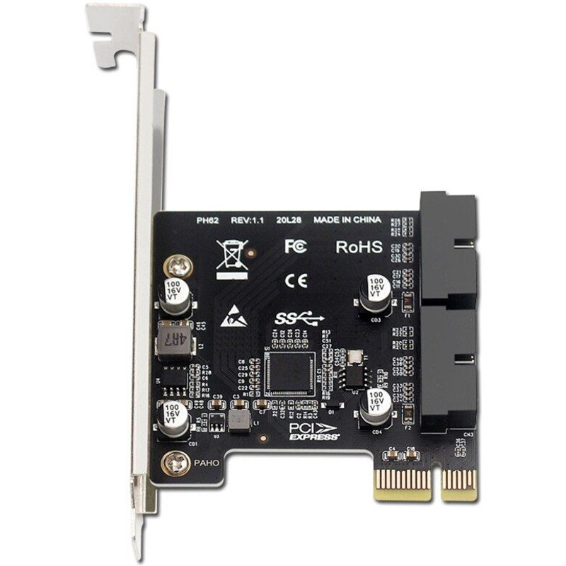 Adaptateur de carte d'extension PCI-E USB 3.0, 2 ports, Hub interne 19/20 broches, PCIE PCI Express vers USB3.0