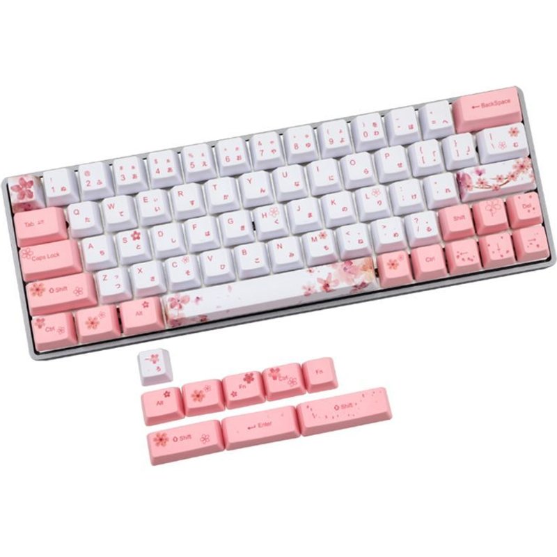 Ensemble complet de 73 touches pour clavier mécanique, en PBT, OEM, par Sublimation, motif Cherry flower, coréen, japonais