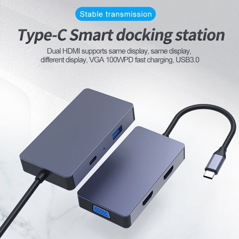 adaptateur Hub USB 5 en 1, double HDMI, Station d'accueil 4K, HDD, SSD, VGA, PD100W, charge rapide, offre spéciale