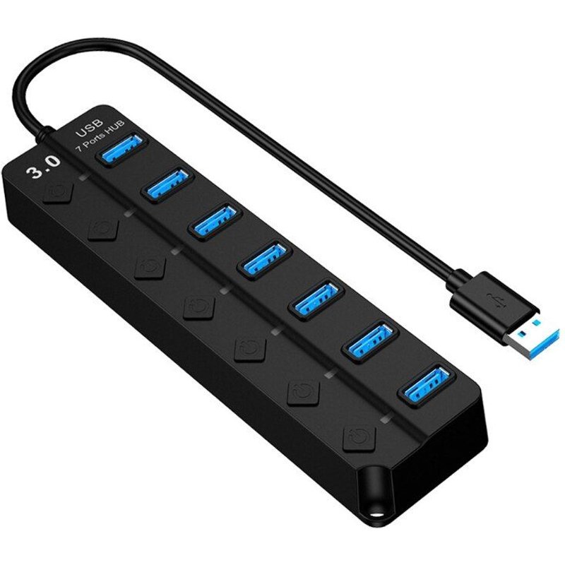 répartiteur USB 3.0 Hub 7 ports, extenseur Multiple 3.0 avec lumières LED, interrupteur de commande secondaire indépendant, pour Windows