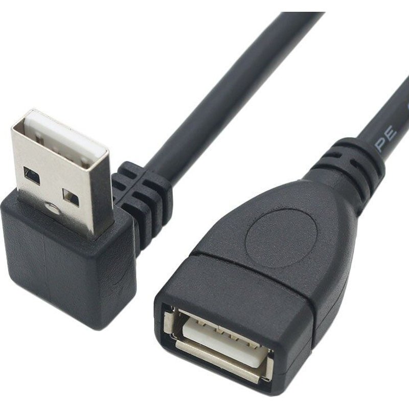 Câble adaptateur USB 2.0 A mâle vers femelle, 30cm, rallonge coudée 90 mâle vers femelle, cordon noir droit/gauche/bas/haut
