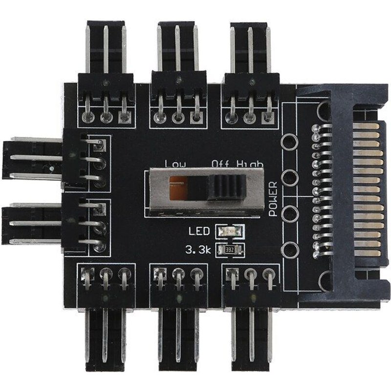 Répartiteur multi-voies refroidisseur ventilateur Hub PC SATA 1 à 8 3 broches 12V adaptateur de prise d'alimentation 2 niveaux vitesse contrôleur de ventilateur