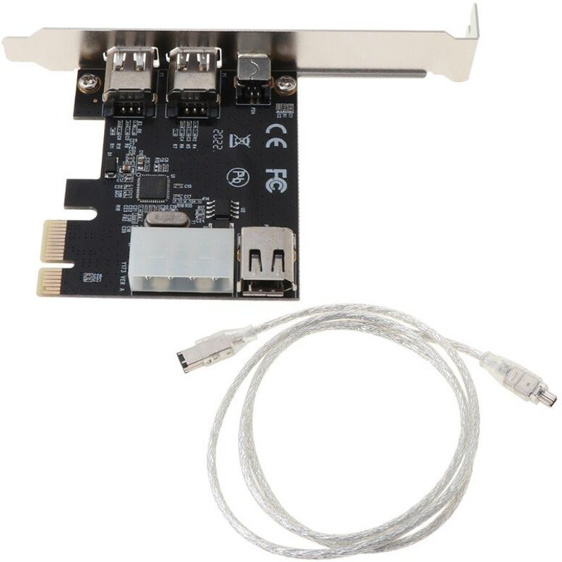Adaptateur de carte Firewire PCI-e 1X IEEE 1394A, 4 ports (3 + 1) avec 6 broches à 4 broches, câble IEEE 1394