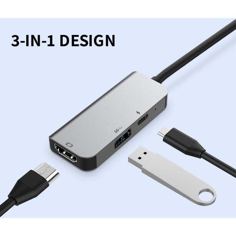 USB Type C 3.1 à compatibles HDMI USB 3.0 Quai Moyeu 3 En 1 Adaptateur USB C 4K Vidéo PD Convertisseur de Charge pour macbook/Pro/Chromebook