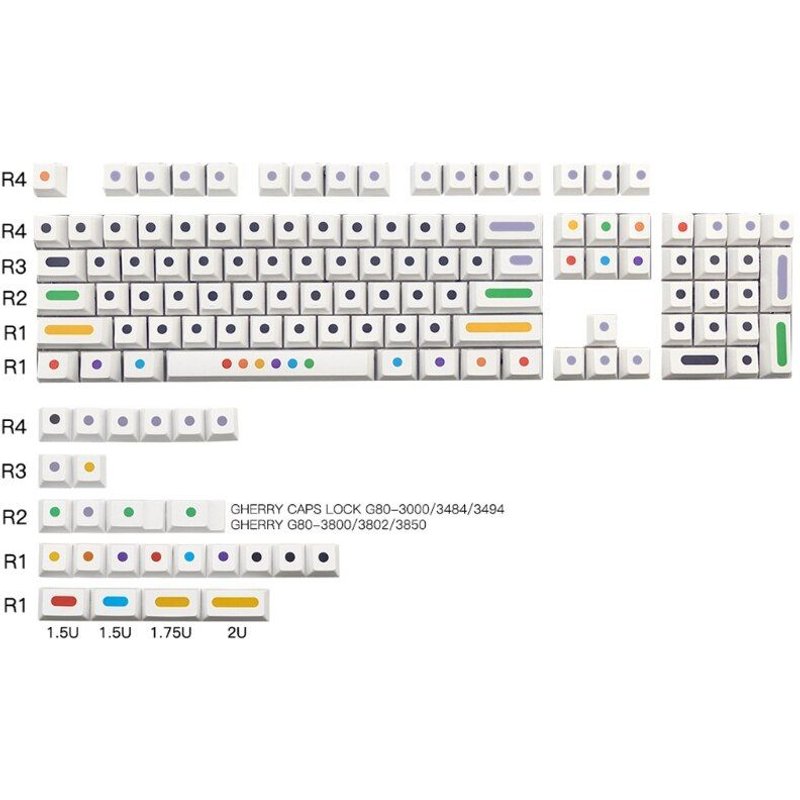 Touches à points blancs 128 touches, profil Cherry, PBT pour clavier mécanique Mx, capuchon de Sublimation, teinture