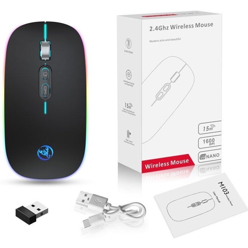 Souris optique sans fil Rechargeable avec récepteur USB, pour ordinateur portable