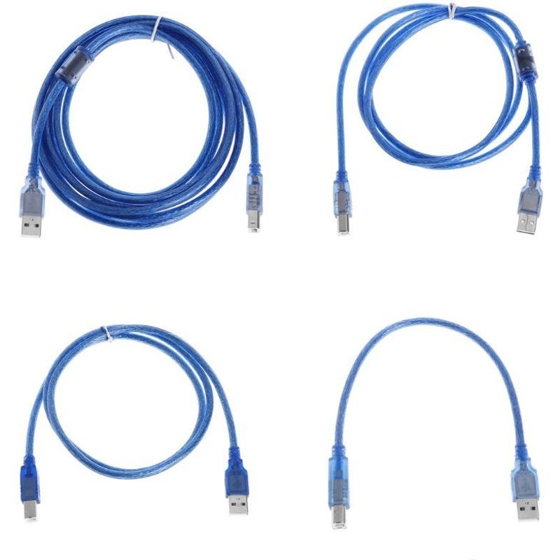 Câble USB 2020 bleu Transparent haute vitesse pour imprimante, 2.0 m, 0.3m, 0.5m, 3m, Type A mâle vers Type B mâle, double blindage, année 1.5