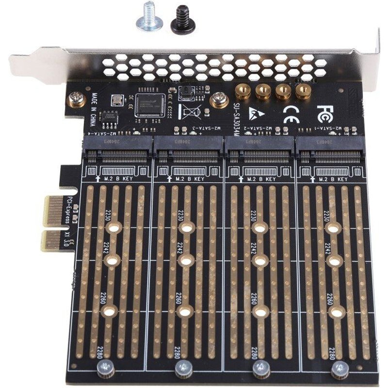Adaptateur PCIE Ă 4 Ports, carte d'extension sata PCI-E X1 Ngff 4x SSD M.2