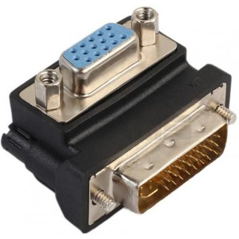 Adaptateur convertisseur HDMI pour moniteur, coudé à 90 degrés Angle droit DVI-I 24 + 5 mâle à VGA 15 broches femelle pour ordinateur portable TV