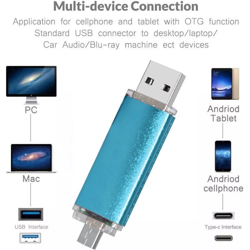 couleur Blanc OTG Drive taille 4 ALLER Clé USB étanche de Type C, support à mémoire lecteur Flash