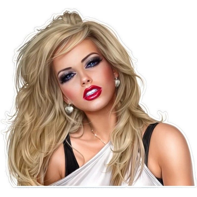 Sticker Visage Pin Up Blonde T Shirt Blanc 14 X14 Cm Autocollant