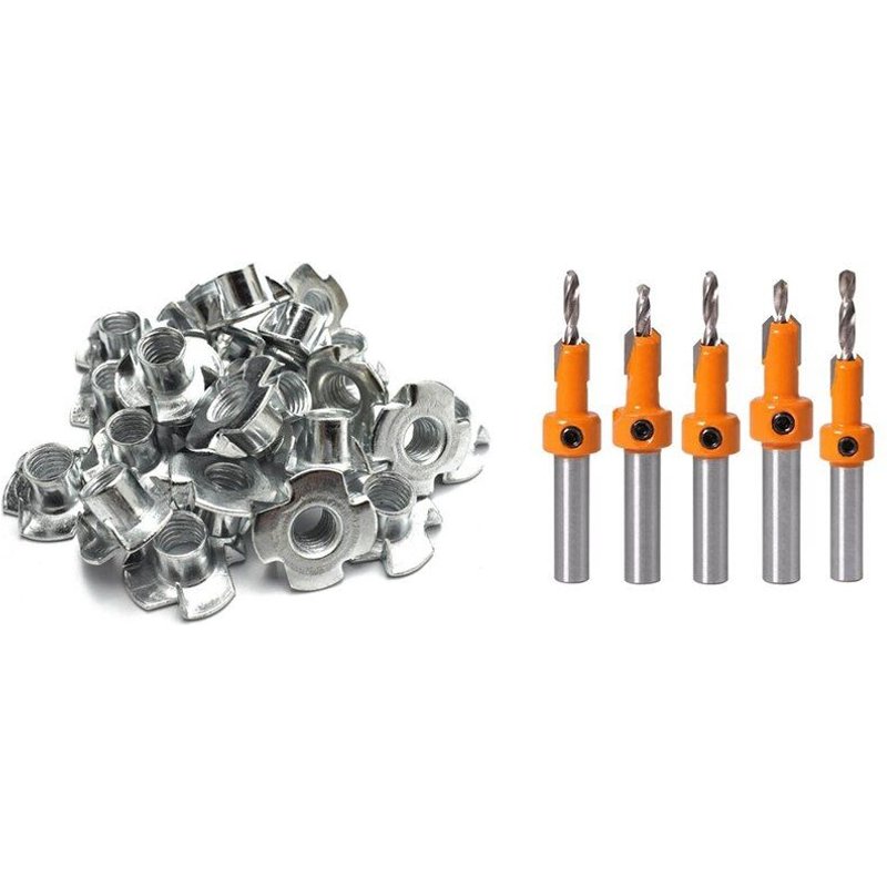 Mèches de perçage pour trous de bois M8, 50 pièces, écrous captifs en T, écrous en T, métriques et 5 pièces, mèche à tige de 8Mm