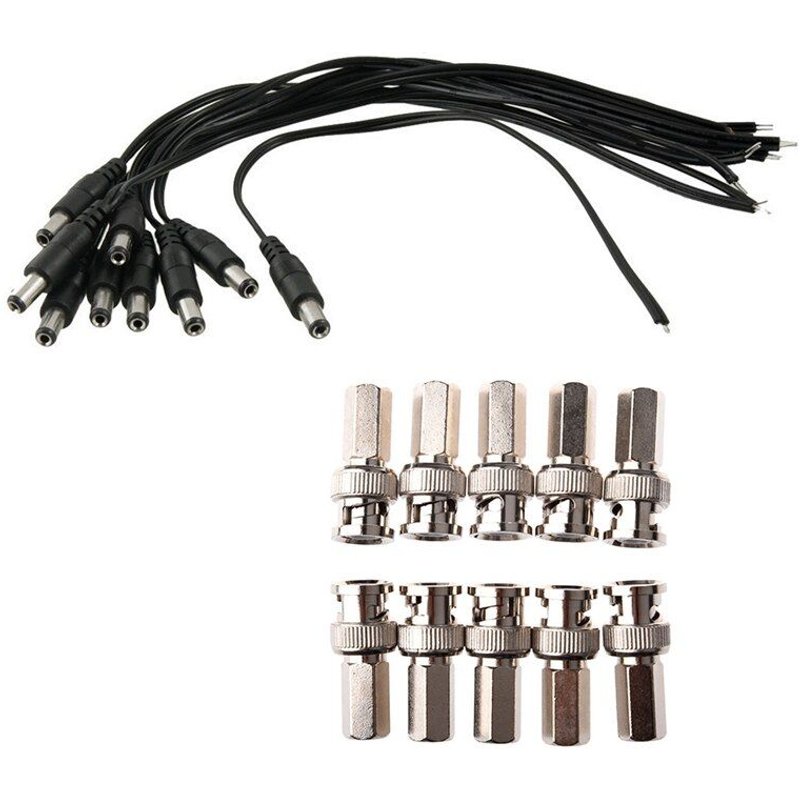 connecteurs coaxiaux mâles torsadés, 10 pièces, BNC, RG59 et 10 pièces, cordon d'alimentation DC pour CCTV
