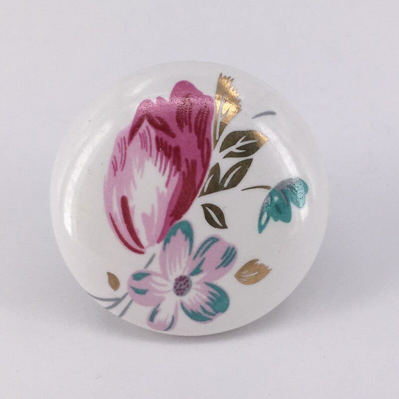 Poignées de porte rondes en céramique, style européen moderne, avec imprimé tulipe, à trou unique, 6 pièces