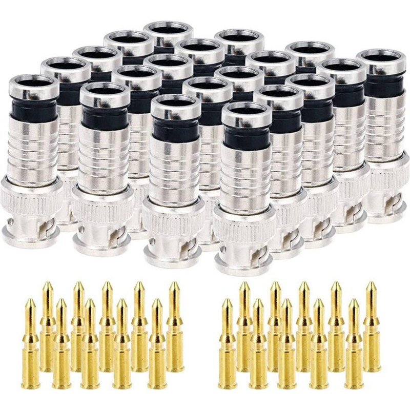Connecteur de Compression BNC 75 Ohm, coupleur avec broche en cuivre pour pince à sertir RG58-59, Extension de prise vidéo, câble Coaxial, 20 pièces