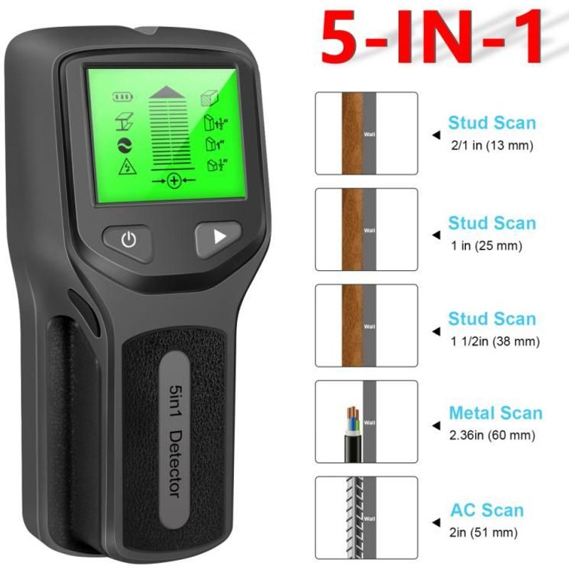 Détecteur de goujon mural professionnel 5 en 1, multifonctionnel, portatif, pour bois, câble de fil ca, détecteur de métal, Scanner mural électrique
