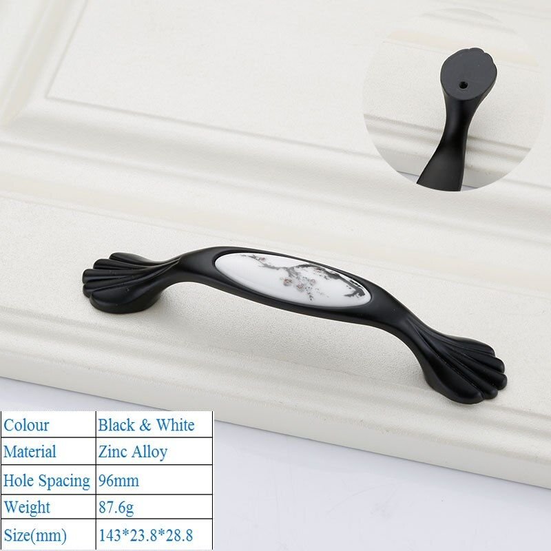 poignée de porte de garde-robe à encre chinoise, style Antique, disponible en noir et en blanc, en alliage de Zinc