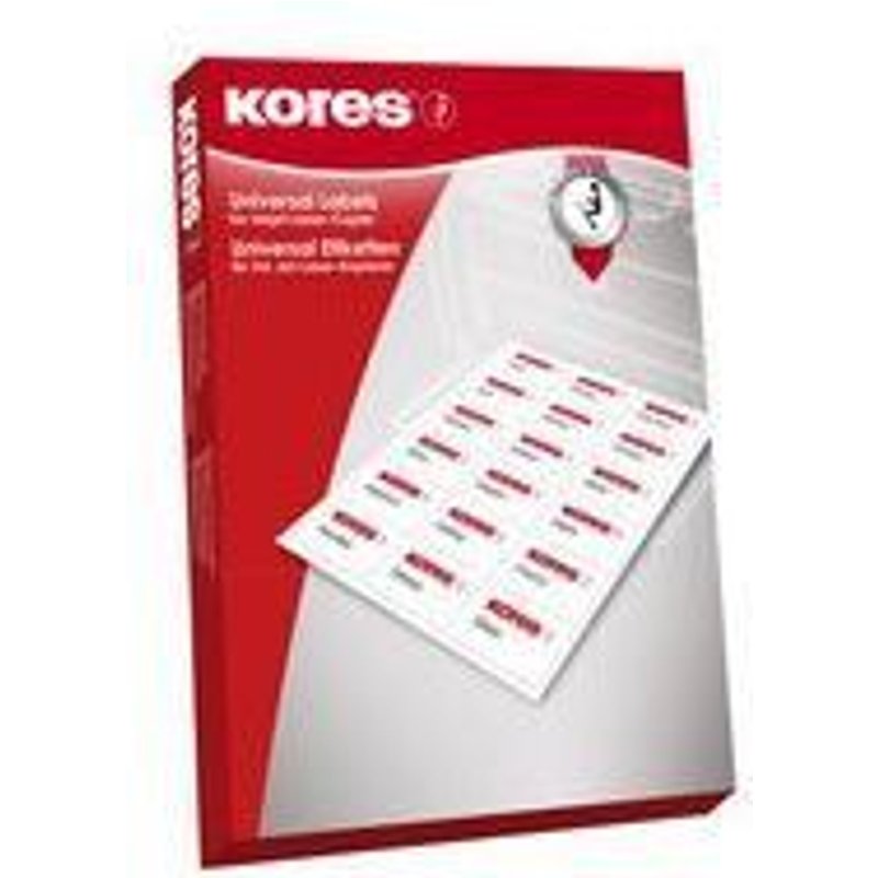 Kores - Adhésif Acrylique - Blanc - 70 X 37 Mm - 70 G/M² - 2400 Étiquette(S) (100 Feuille(S) X 24 Étiquettes