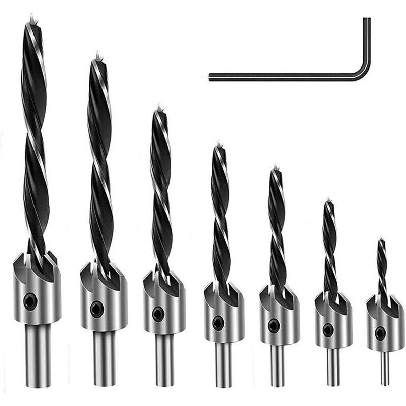 Mèches de compteur pour menuiserie, bois, acier au carbone à grande vitesse chanfrein menuiserie alésoir perçage 3 4 5 6 7 8 10Mm 7 pièces