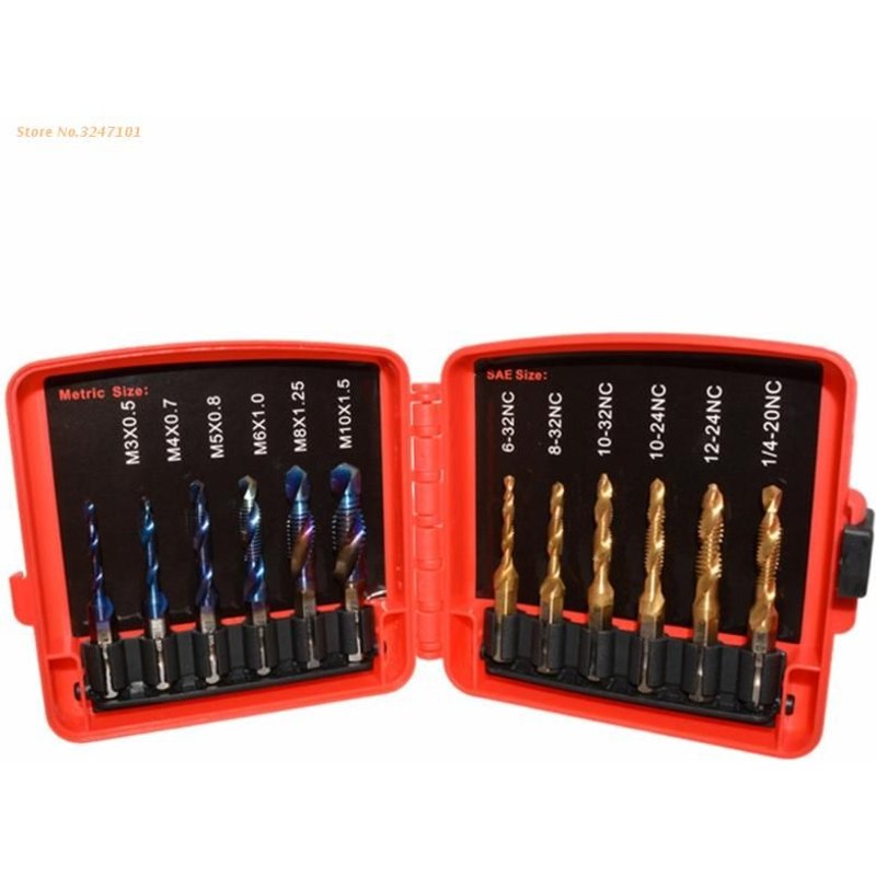 Kit de 13 mèches de robinet combinées en titane SAE et métrique pour filetage de vis, perçage et taraudage HSS Durable