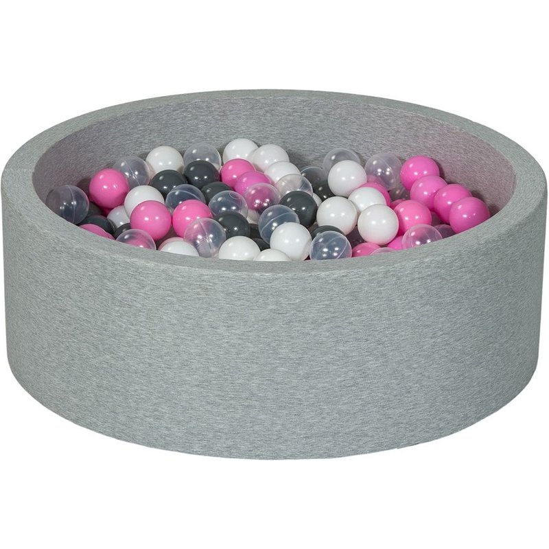 Piscine À Balles Aire De Jeu + 300 Balles Blanc, Transparent, Rose Clair, Gris