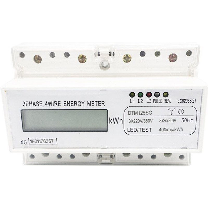 Compteur électrique numérique LCD 3 Phases, 4 fils, 220V/380V, 20-80A, 50Hz, pour installation sur Rail DIN