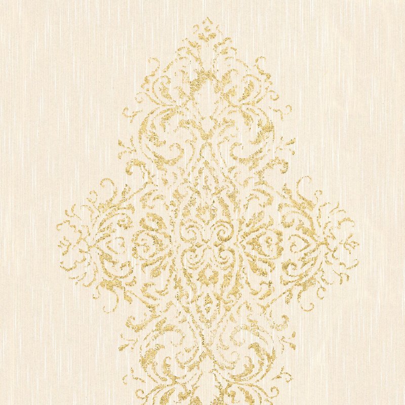 Papier peint baroque Profhome 319452-GU papier peint textile légèrement texturé au style baroque mat crème or 5,33 m2