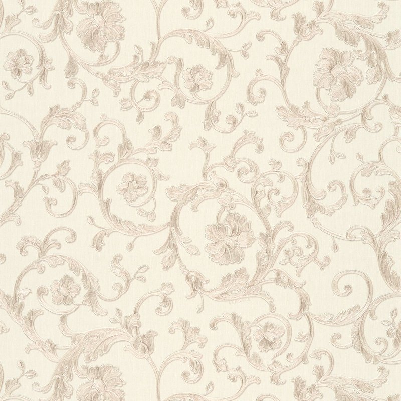Papier peint de luxe exclusif Profhome 343263-GU papier peint intissé légèrement texturé avec des ornements floraux scintillant bronze beige blanc crème 7,035 m2