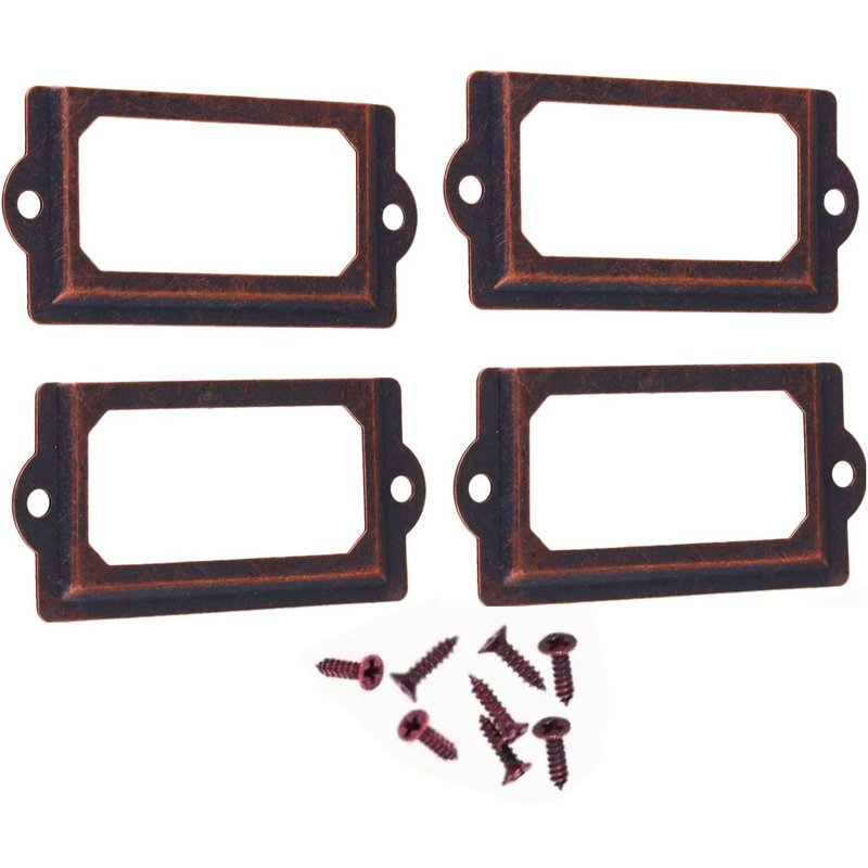 Lot de 4 Porte-étiquettes Métal Couleur Cuivrée Pour Tiroirs Coffre Rangements Chiffonnier Bois Vintage Rétro