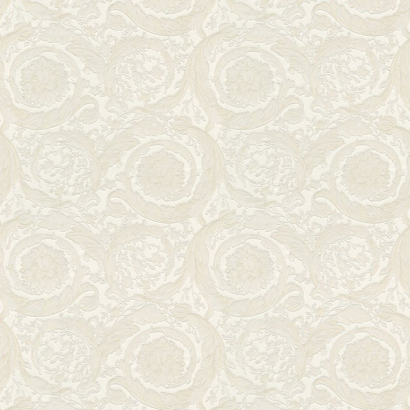 Papier peint de luxe exclusif Profhome 935832-GU papier peint intissé texturé avec des ornements floraux brillant crème argent 7,035 m2