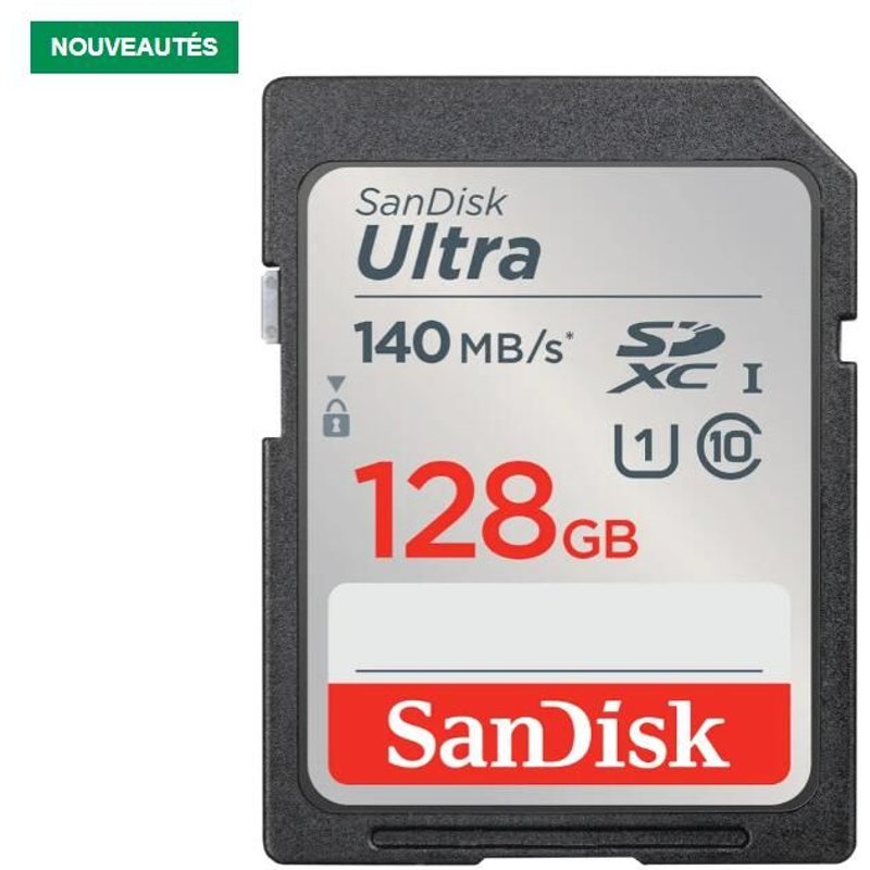 SanDisk Ultra Sdxc UHS-I U1 128 Go 140 Mo/s Full HD vidéo Carte Sdxc appareil photo caméra