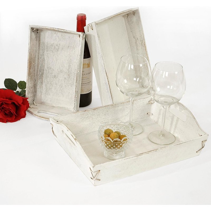 Lot De 3 Plateaux De Service Hwc-C50 Blanc Shabby