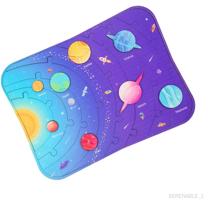 Serenable Montessori Wood Puzzle Toy Jigsaw Planets Puzzle Toy Pour Enfants D'âge Préscolaire
