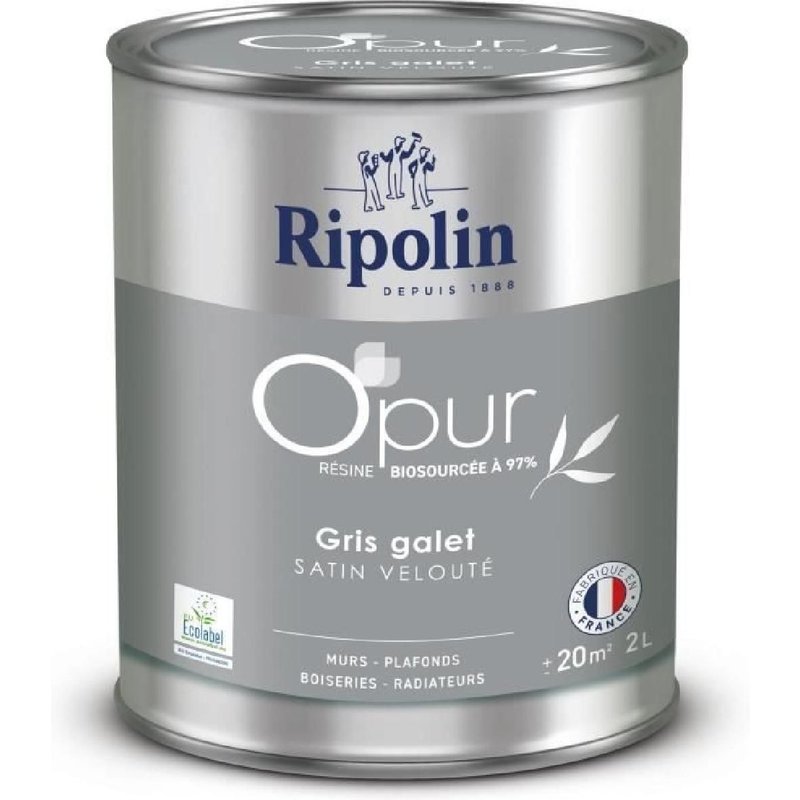 Peinture O'PUR murs. boiseries & radiateurs - RIPOLIN - 472824 - Gris galet - Satin veloute - 2 L