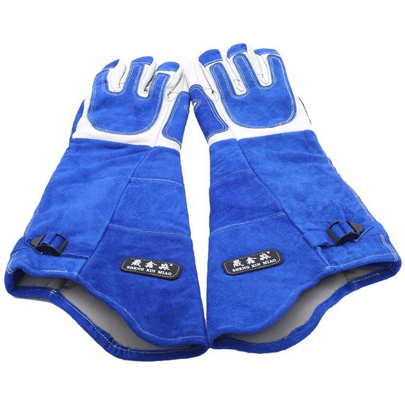 L - Bleu - Gants En Cuir Pour Animaux Domestiques, Anti Morsure, Pour Le Toilettage Des Chiens, Des Chats, Des Serpents, Pour Le Jardinage, À Manches Longues
