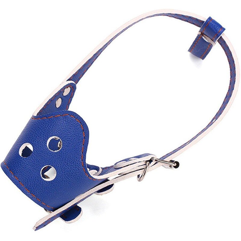 L - Bleu - Masque Buccal Réglable En Cuir Pu Pour Chien, Anti Aboiement, Sécurité À Mâcher, Entraînement Buccal Pour Animal Domestique, Prévention Des Morsures